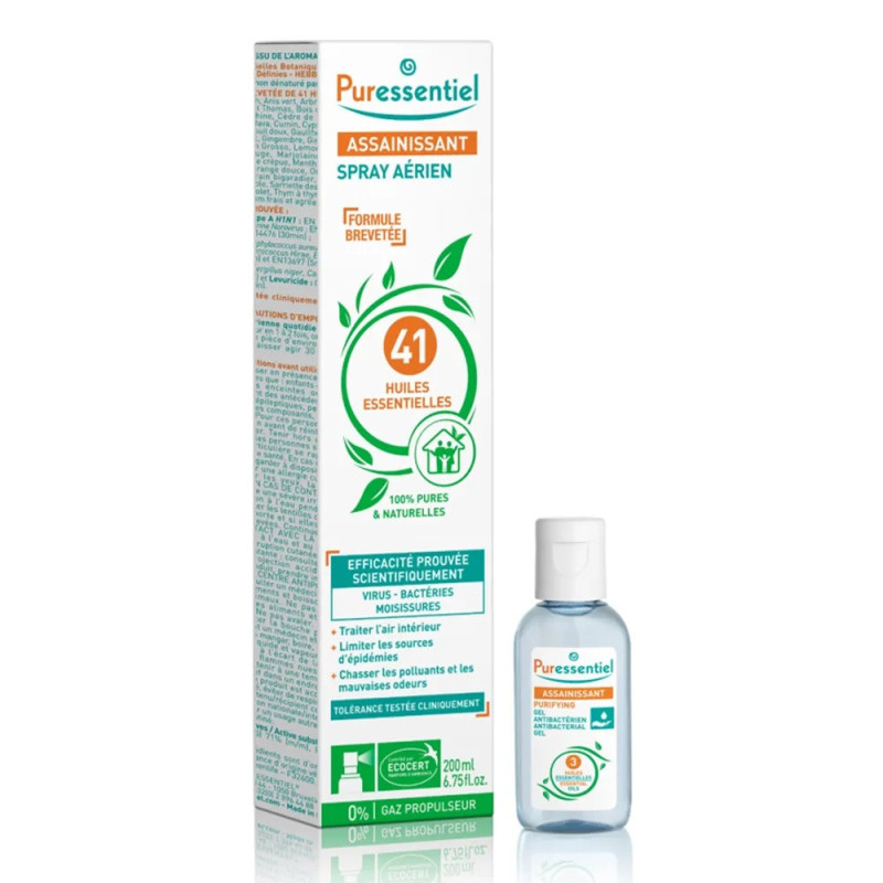 Puressentiel – Lot Spray Aérien Assainissant 200 ml + Gel Hydroalcoolique 25 ml Offert, 225 ml