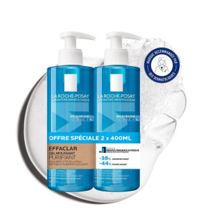 La Roche-Posay – Effaclar Gel Moussant Purifiant Peaux Grasses Tendance Acnéique, 2 x 400 ml