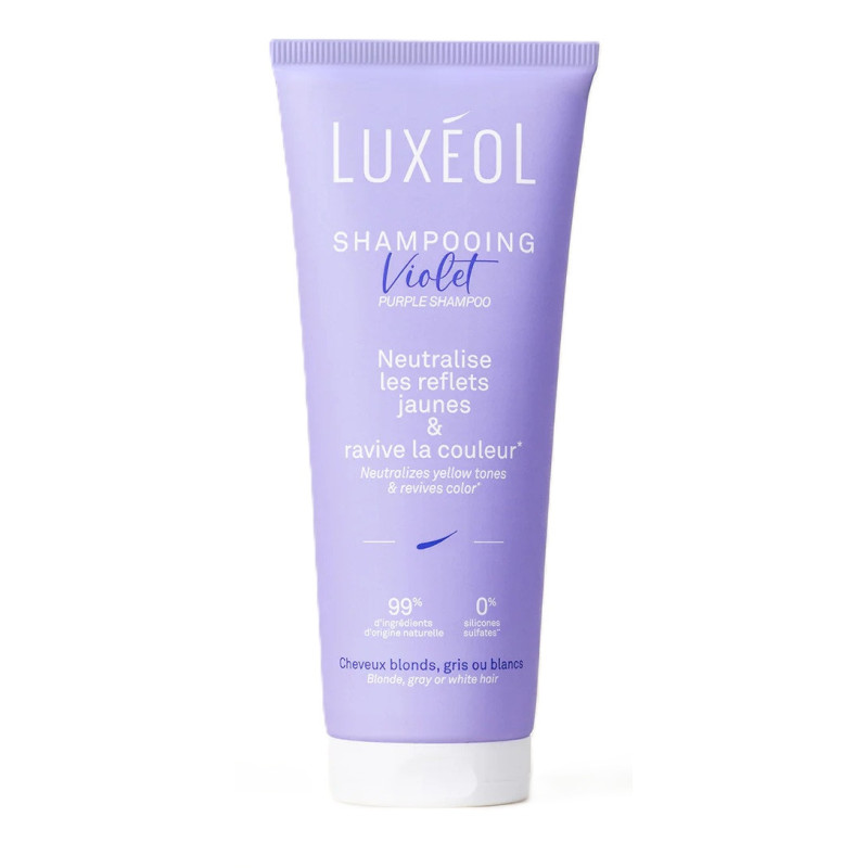 Luxéol – Shampooing Violet Correcteur Cheveux Blonds, Gris ou Blancs, 200 ml