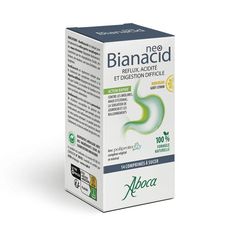 Aboca – NeoBianacid Reflux, Acidité & Digestion Difficile Goût Citron, 14 comprimés
