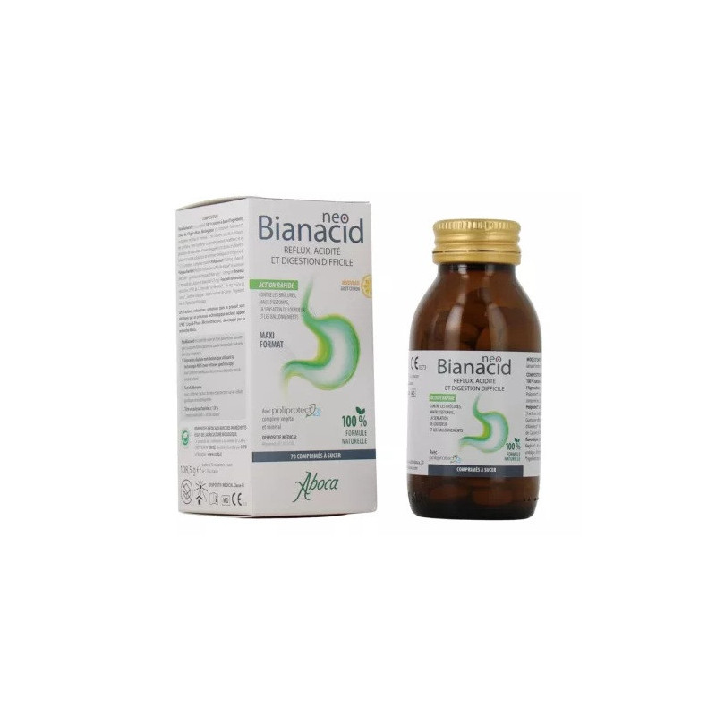 Aboca – NeoBianacid acidité et reflux goût citron, 70 comprimés