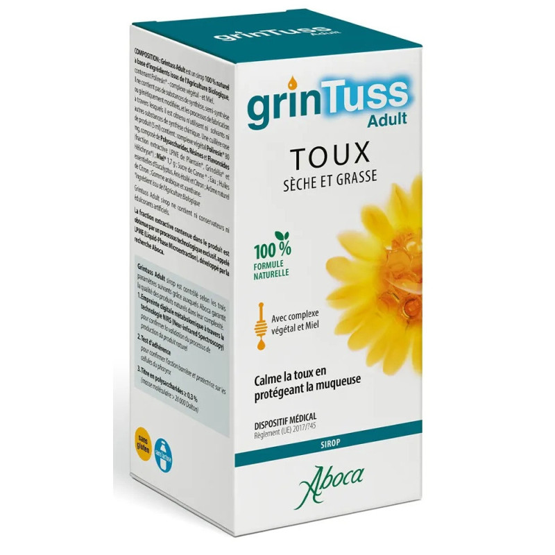 Aboca – Grintuss Adult sirop toux sèche et grasse, 128 g