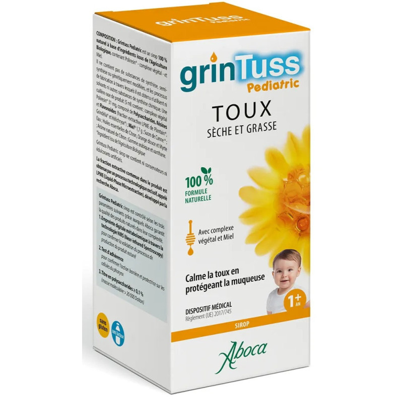 Aboca – Grintuss Pediatric sirop toux sèche et grasse enfant, 128 g