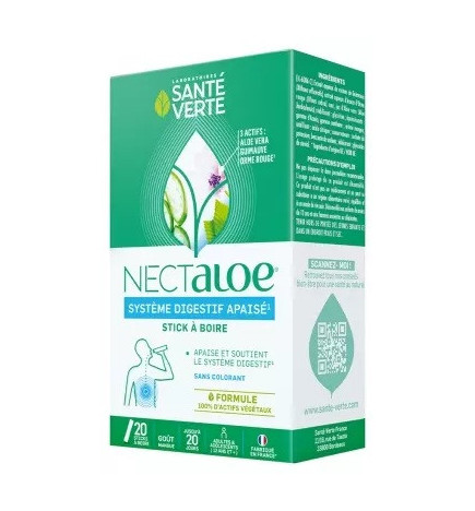 Santé Verte – Nectaloe Sticks Digestion Goût Mangue, 20 sticks