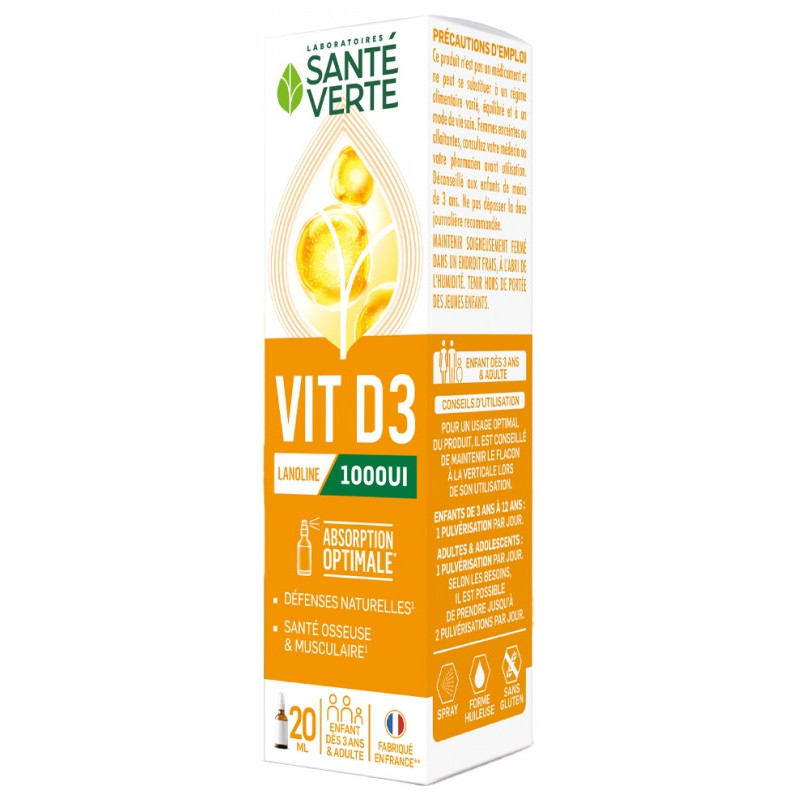 Santé Verte – Vit D3 1000 UI Spray, 20 ml