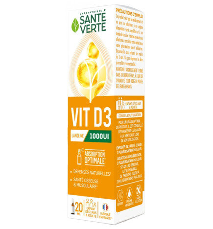 Santé Verte – Vit D3 1000 UI Spray, 20 ml