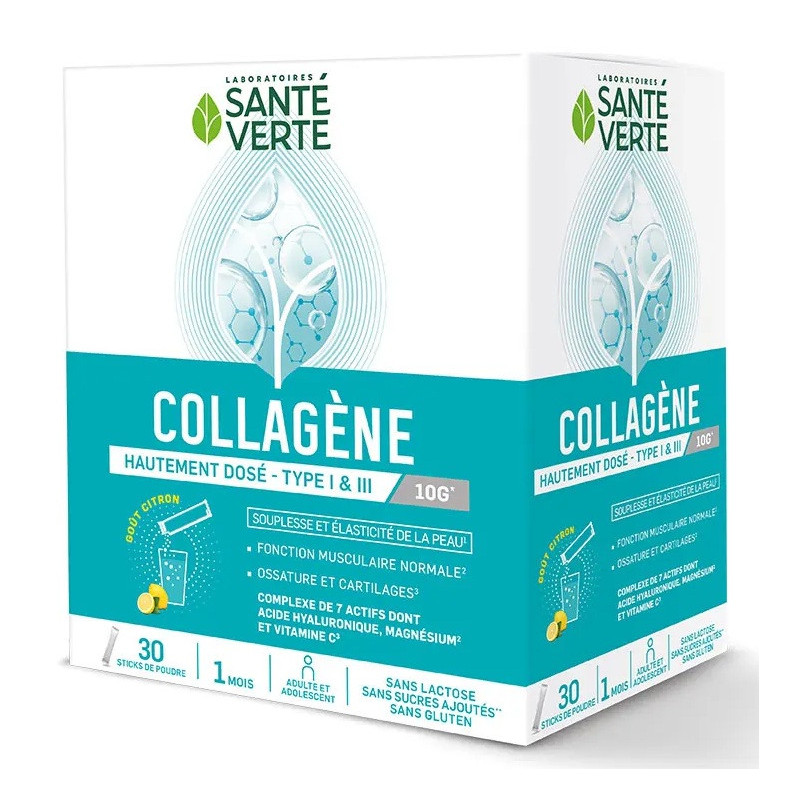Santé Verte – Collagène goût Citron, 30 sticks (35 g)