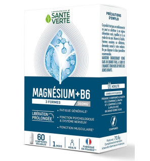 Sante Verte – Magnésium + B6 3 Formes 360 mg Libération Prolongée, 60 comprimés sécables
