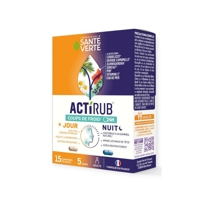 Santé Verte – Actirub Coup de Froid Jour et Nuit, 15 comprimés