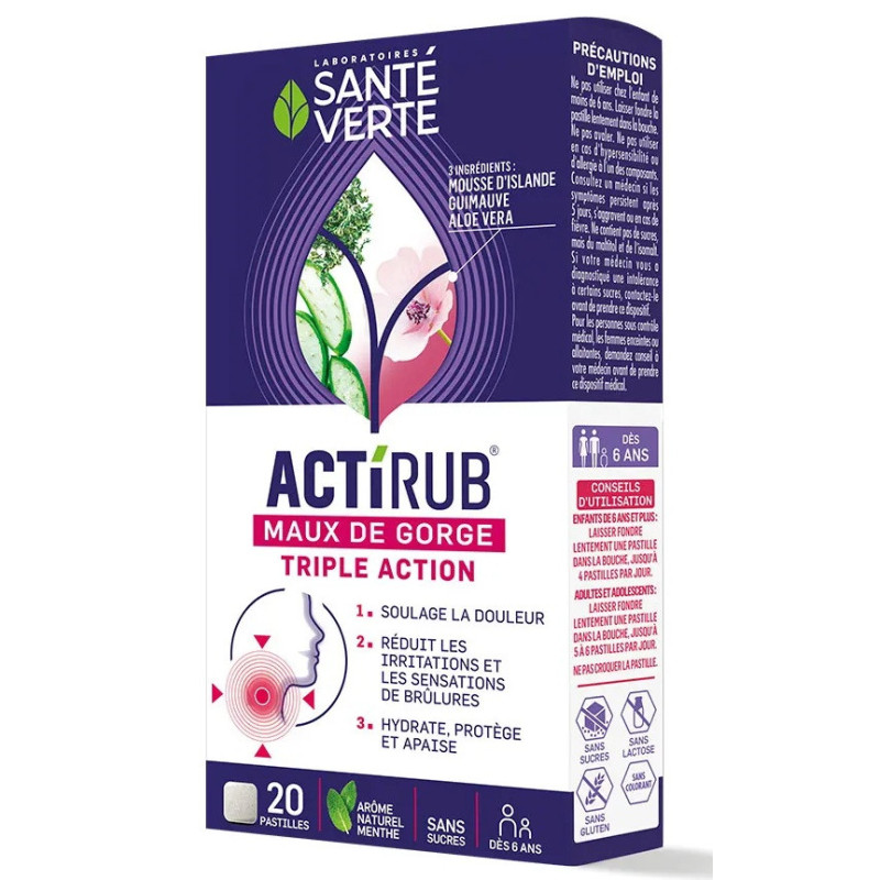 Sante Verte – ActiRub Maux de Gorge Triple Action, 20 pastilles