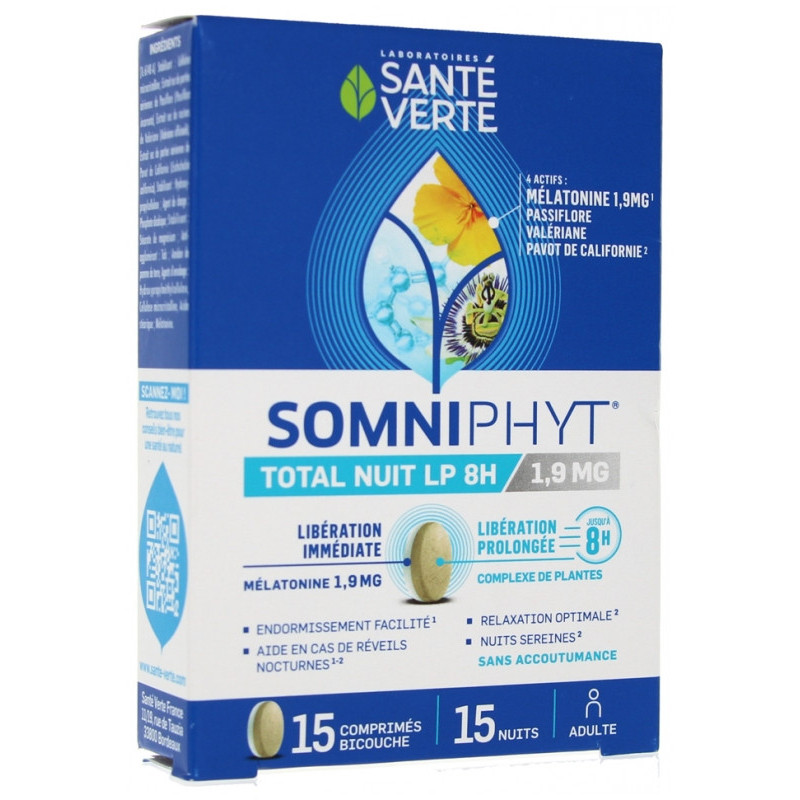 Santé Verte – Somniphyt Total Nuit LP 8H 1,9 mg, 15 comprimés Santé Verte – Somniphyt Total Nuit LP 8H 1,9 mg, 15 comprimés