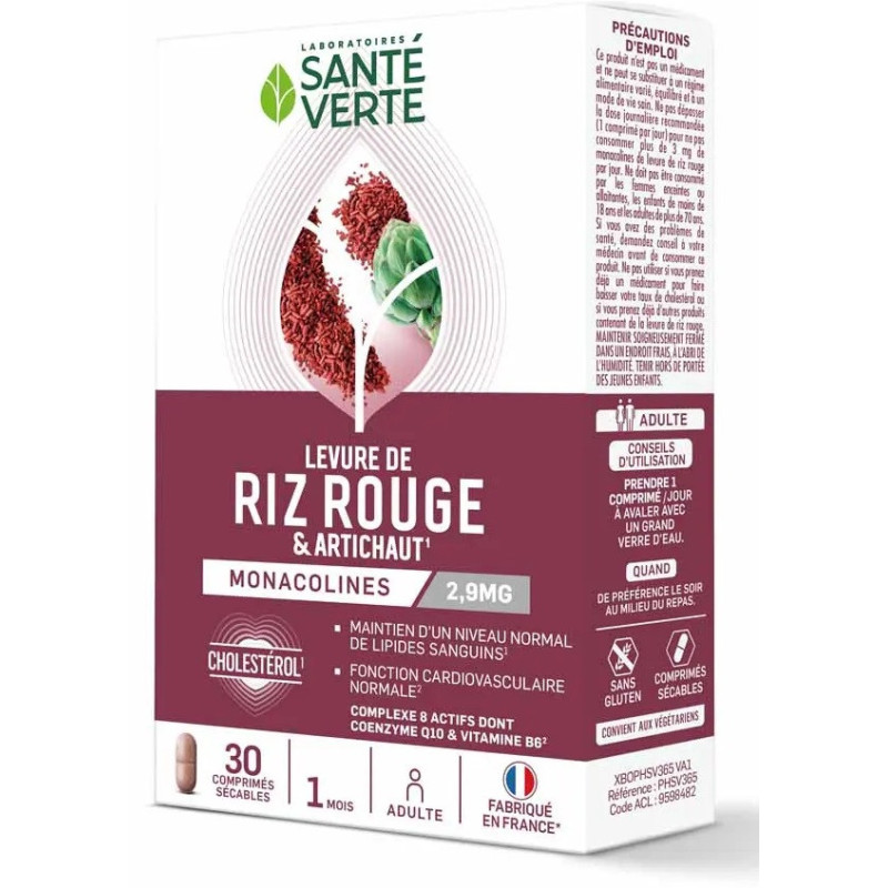 Santé Verte – Levure de Riz Rouge & Artichaut, 30 comprimés