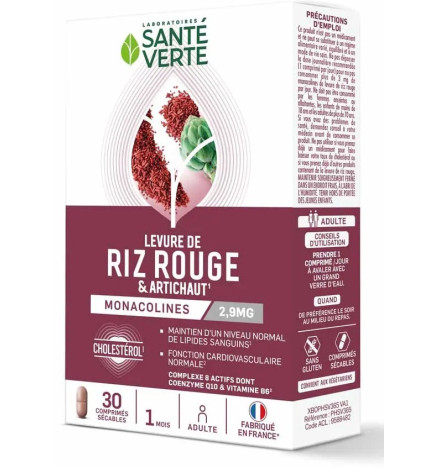 Santé Verte – Levure de Riz Rouge & Artichaut, 30 comprimés