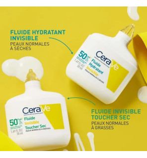 CeraVe – Fluide Invisible Toucher Sec SPF50+ Haute Protection visage, 50 ml