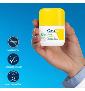 CeraVe – Fluide Invisible Toucher Sec SPF50+ Haute Protection visage, 50 ml