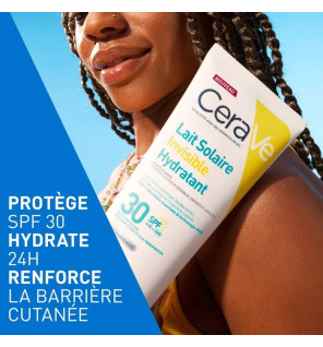 CeraVe – Lait Solaire Invisible Hydratant SPF30 Haute Protection visage et corps, 177 ml