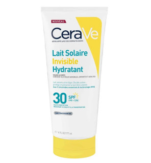 CeraVe – Lait Solaire Invisible Hydratant SPF30 Haute Protection visage et corps, 177 ml