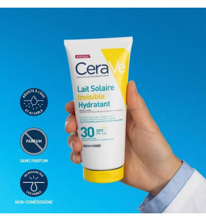 CeraVe – Lait Solaire Invisible Hydratant SPF30 Visage et Corps Peaux Sensibles, 75 ml