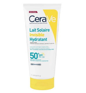 CeraVe – Lait Solaire Invisible Hydratant SPF50+ Haute Protection visage et corps, 177 ml