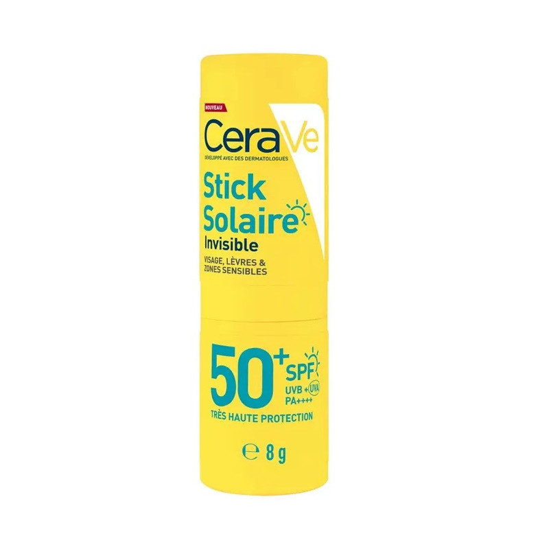 CeraVe – Stick Solaire Invisible SPF50+ Haute Protection visage et zones sensibles, 8 g