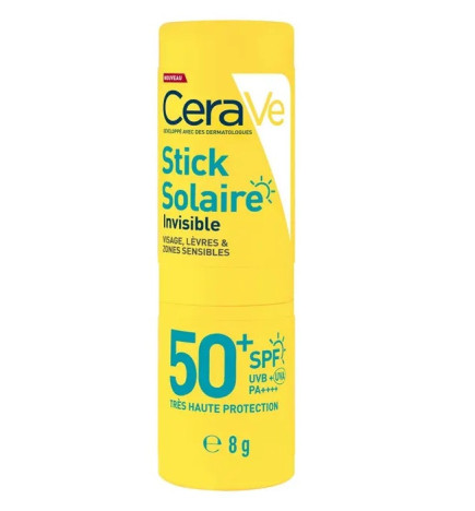 CeraVe – Stick Solaire Invisible SPF50+ Haute Protection visage et zones sensibles, 8 g