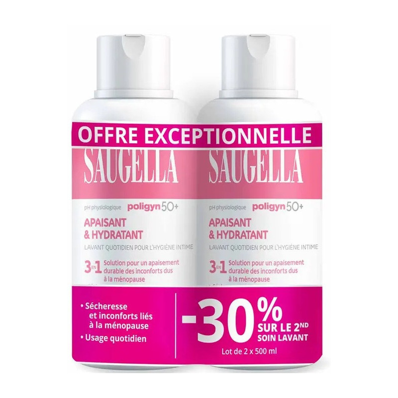 Saugella – Poligyn 50+ Soin Lavant Intime 3en1 Ménopause, 2 x 500 ml