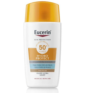 Eucerin – Fluide Solaire Ultra-Léger Hydro Protect SPF50+ Teinte Médium, 50 ml