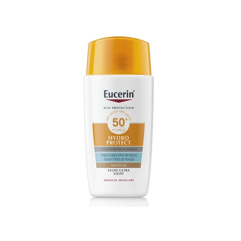 Eucerin – Fluide Solaire Ultra-Léger Hydro Protect SPF50+ Teinte Médium, 50 ml