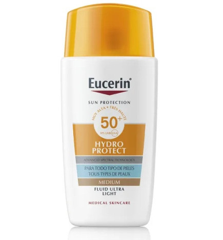 Eucerin – Fluide Solaire Ultra-Léger Hydro Protect SPF50+ Teinte Médium, 50 ml