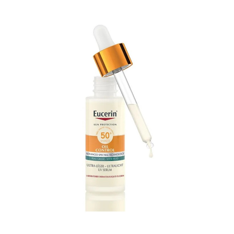 Eucerin – Oil Control Sérum Solaire Ultra-Léger SPF50+ Visage, 30 ml