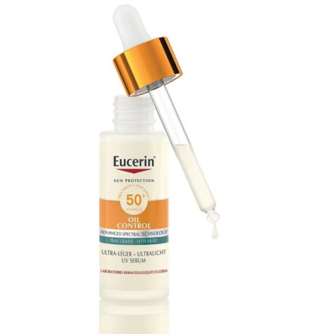 Eucerin – Oil Control Sérum Solaire Ultra-Léger SPF50+ Visage, 30 ml