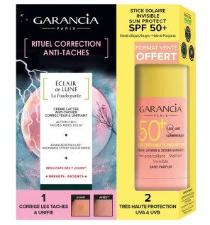 Garancia – Éclair de Lune Rituel Correction Anti-Taches SPF50+, duo soin + stick