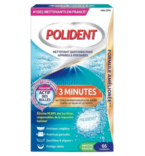 Polident Corega – 3 Minutes Nettoyant pour Appareils Dentaires, 66 comprimés