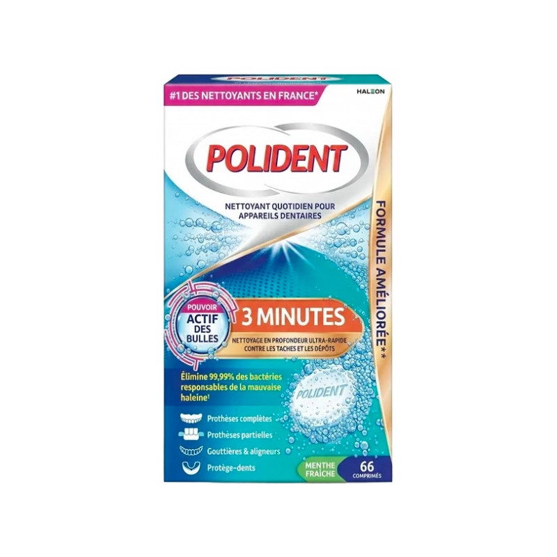 Polident Corega – 3 Minutes Nettoyant pour Appareils Dentaires, 66 comprimés