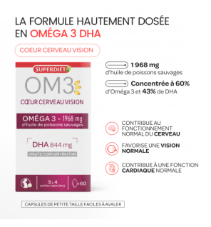 Superdiet – OM3 Cœur Cerveau Vision Oméga-3, 60 capsules