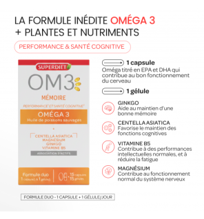 Superdiet – OM3 Mémoire, 15 capsules + 15 gélules
