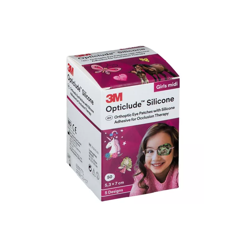 3M – Opticlude Silicone Pansements orthoptiques filles taille midi, 5,3 cm x 7 cm (boîte de 50)