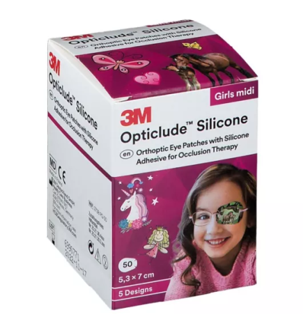 3M – Opticlude Silicone Pansements orthoptiques filles taille midi, 5,3 cm x 7 cm (boîte de 50)