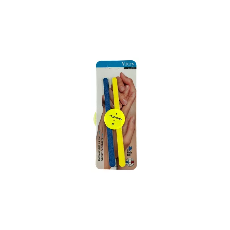 Vitry – 12 limes à ongles sur bois 17 cm dont 6 offertes, 12 pièces