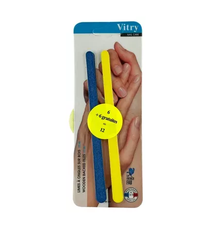 Vitry – 12 limes à ongles sur bois 17 cm dont 6 offertes, 12 pièces