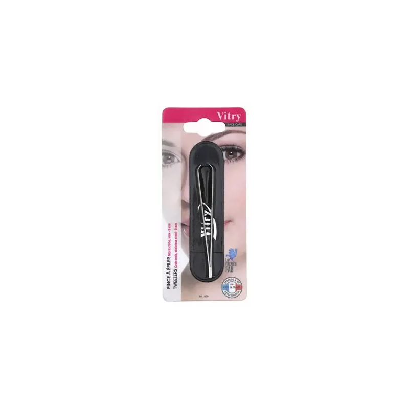 Vitry – Pince à épiler mors crabe biais inox doré 9 cm, 1 pince + 1 étui