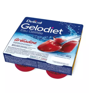 Delical – Gelodiet Eau gélifiée goût grenadine, 4x120 g