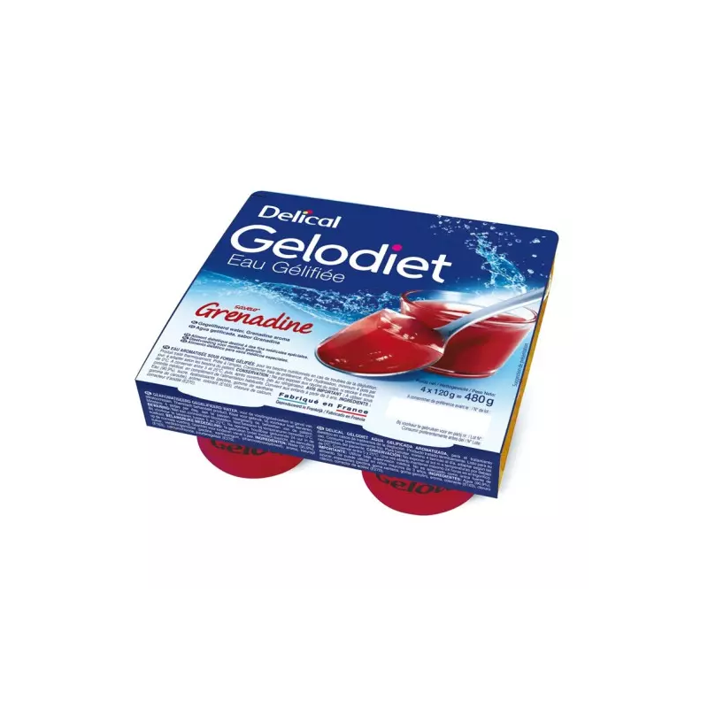 Delical – Gelodiet Eau gélifiée goût grenadine, 4x120 g Delical – Gelodiet Eau gélifiée goût grenadine, 4x120 g
