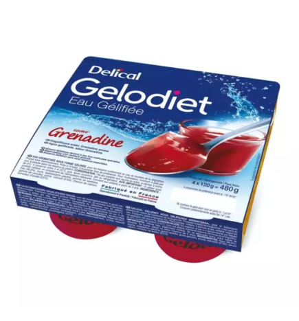 Delical – Gelodiet Eau gélifiée goût grenadine, 4x120 g
