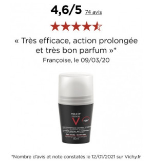 Vichy – Homme Déodorant Anti-Transpirant 72H Contrôle Extrême Roll-On, 50 ml