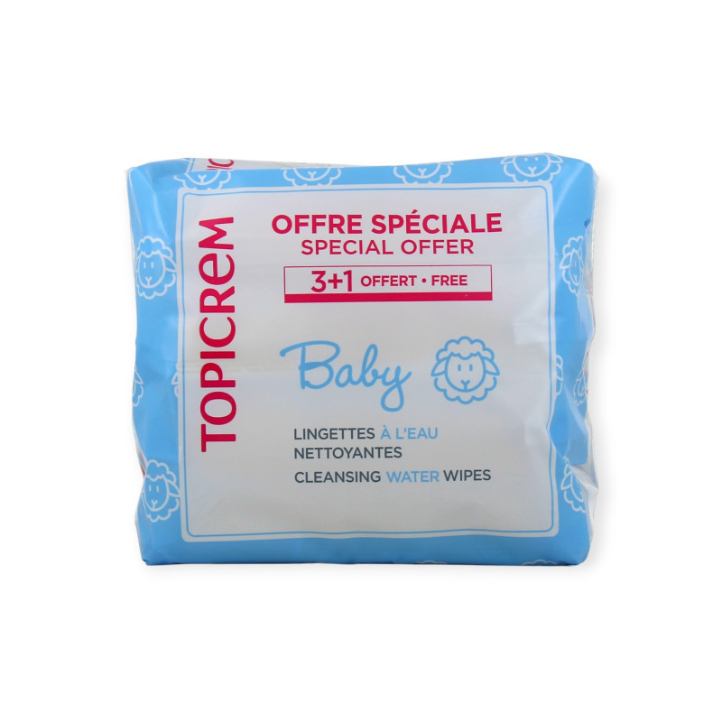 Topicrem – Baby Lingettes Nettoyantes à l’Eau Lot de 3 + 1 offerte, 60 lingettes