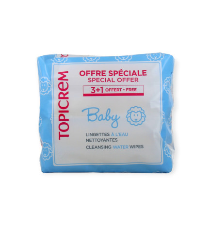 Topicrem – Baby Lingettes Nettoyantes à l’Eau Lot de 3 + 1 offerte, 60 lingettes