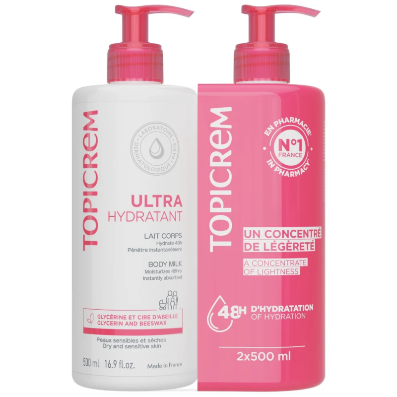 Topicrem – Ultra-hydratant Lot x2 lait corps, 2 x 500 ml