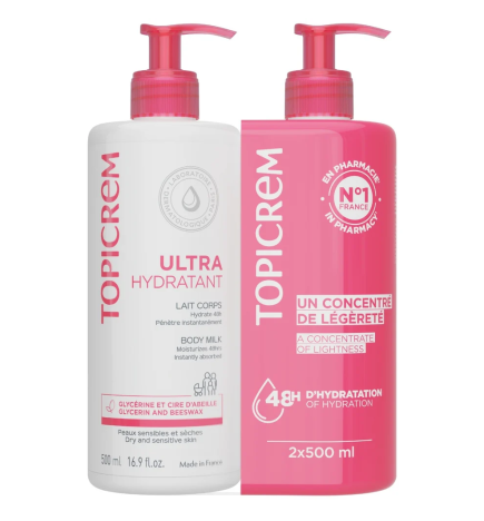 Topicrem – Ultra-hydratant Lot x2 lait corps, 2 x 500 ml