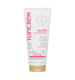 Topicrem – Ultra-Hydratant Scintillant Corps - Lait hydratant 24h & illuminateur doré, 200 ml